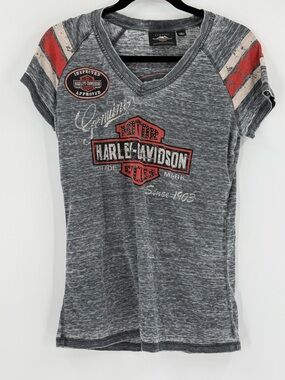 Harley Davidson Baby Tee Rhinestones V Neck M